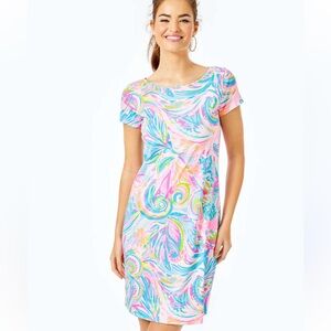 Lilly Pulitzer Marlowe Boatneck T-Shirt Dress in Multi Carnivale Coral